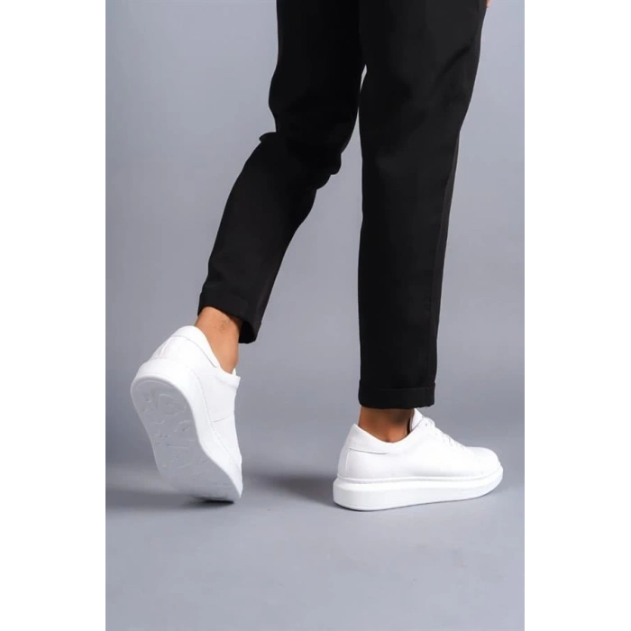 SLW151 Boost Bağcıklı Cilt Erkek Günlük Sneaker Ayakkabı BT - Beyaz