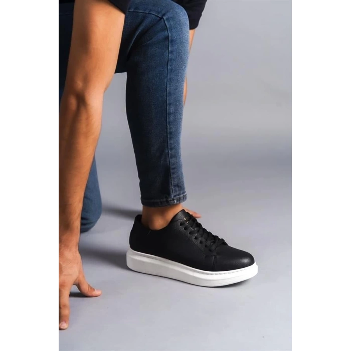 SLW151 Boost Bağcıklı Cilt Erkek Günlük Sneaker Ayakkabı BT - Siyah