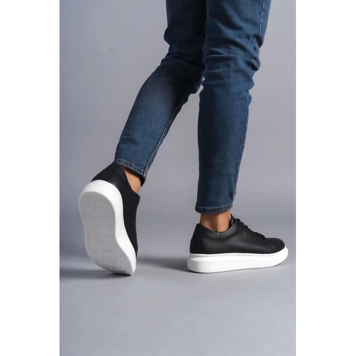 SLW151 Boost Bağcıklı Cilt Erkek Günlük Sneaker Ayakkabı BT - Siyah