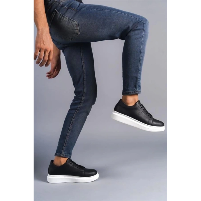 SLW151 Boost Bağcıklı Cilt Erkek Günlük Sneaker Ayakkabı BT - Siyah