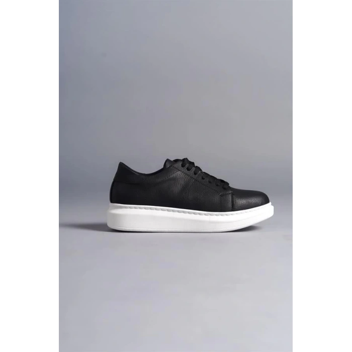 SLW151 Boost Bağcıklı Cilt Erkek Günlük Sneaker Ayakkabı BT - Siyah