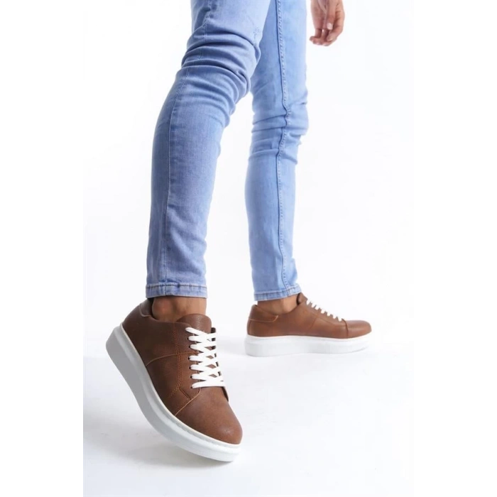 SLW151 Boost Bağcıklı Cilt Erkek Günlük Sneaker Ayakkabı BT - Taba