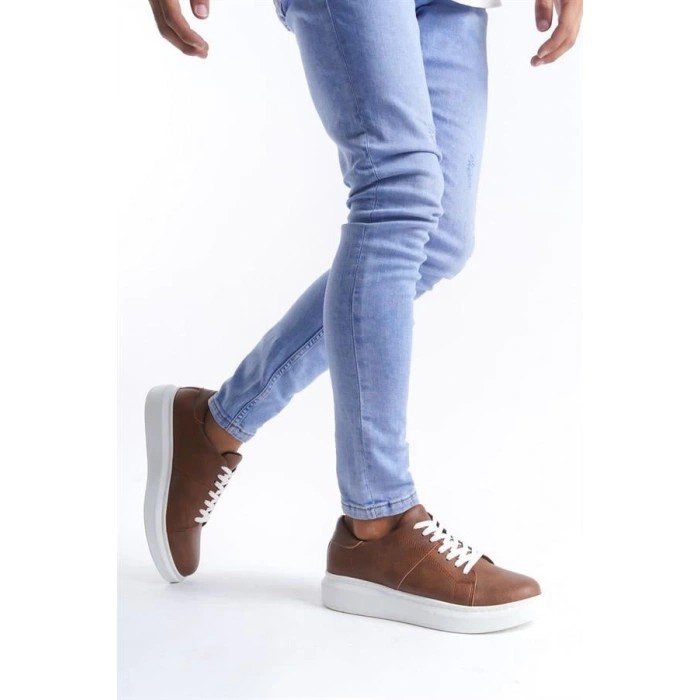 SLW151 Boost Bağcıklı Cilt Erkek Günlük Sneaker Ayakkabı BT - Taba