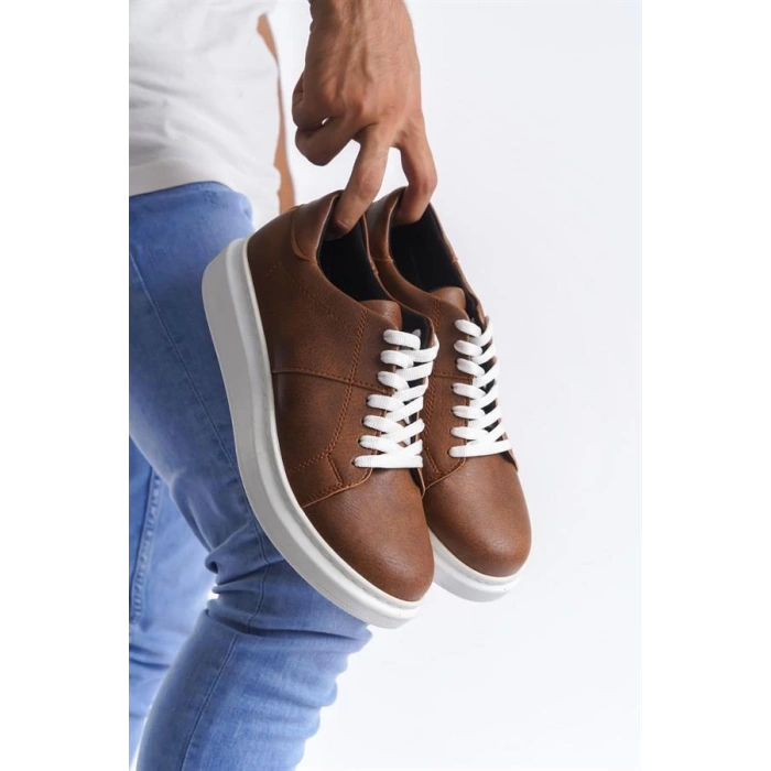 SLW151 Boost Bağcıklı Cilt Erkek Günlük Sneaker Ayakkabı BT - Taba