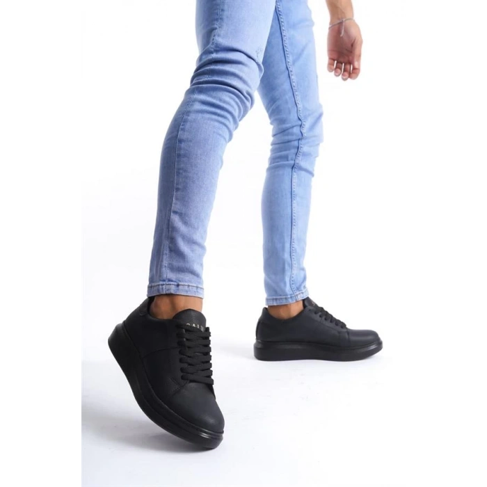 SLW151 Boost Bağcıklı Cilt Erkek Günlük Sneaker Ayakkabı ST - Siyah