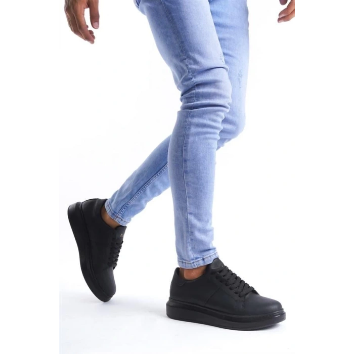 SLW151 Boost Bağcıklı Cilt Erkek Günlük Sneaker Ayakkabı ST - Siyah