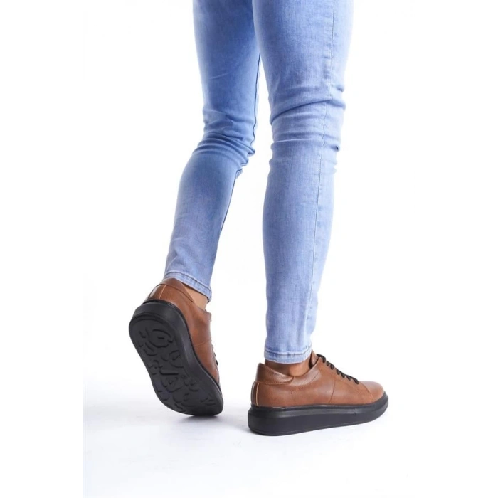 SLW151 Boost Bağcıklı Cilt Erkek Günlük Sneaker Ayakkabı ST - Taba