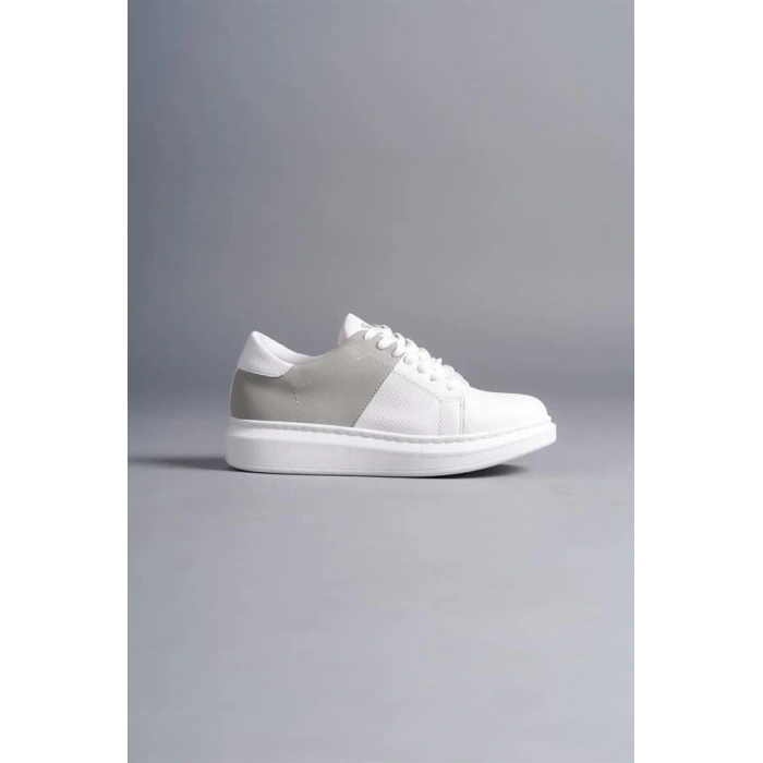 SLW151 Boost Bağcıklı Cilt Süet Erkek Günlük Sneaker Ayakkabı BT - Beyaz/Gri