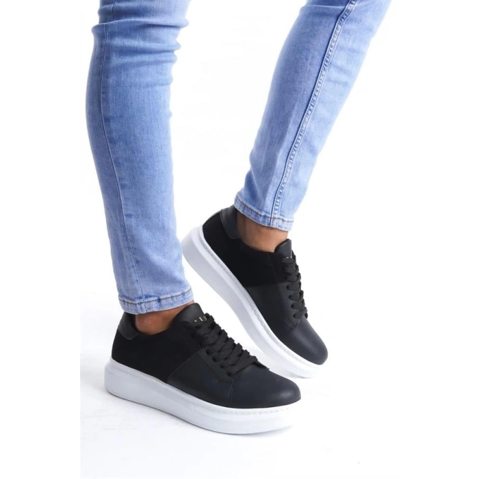 SLW151 Boost Bağcıklı Cilt Süet Erkek Günlük Sneaker Ayakkabı BT - Siyah