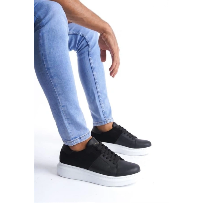 SLW151 Boost Bağcıklı Cilt Süet Erkek Günlük Sneaker Ayakkabı BT - Siyah