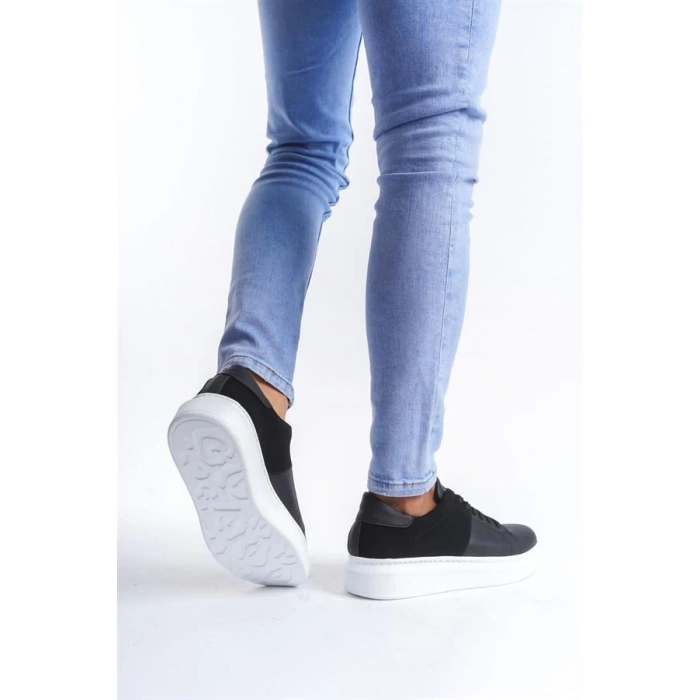 SLW151 Boost Bağcıklı Cilt Süet Erkek Günlük Sneaker Ayakkabı BT - Siyah