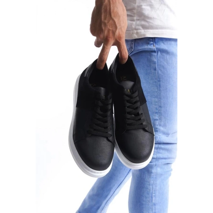 SLW151 Boost Bağcıklı Cilt Süet Erkek Günlük Sneaker Ayakkabı BT - Siyah