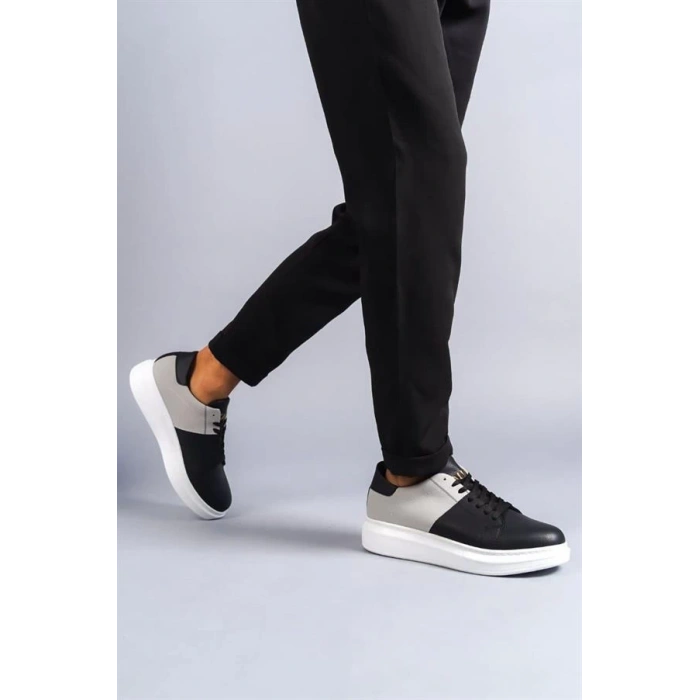 SLW151 Boost Bağcıklı Cilt Süet Erkek Günlük Sneaker Ayakkabı BT - Siyah/Gri