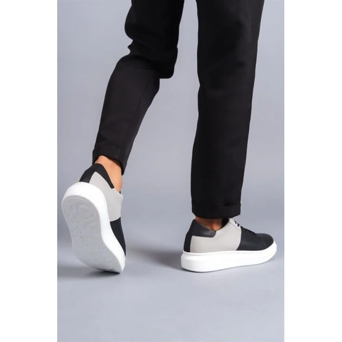 SLW151 Boost Bağcıklı Cilt Süet Erkek Günlük Sneaker Ayakkabı BT - Siyah/Gri