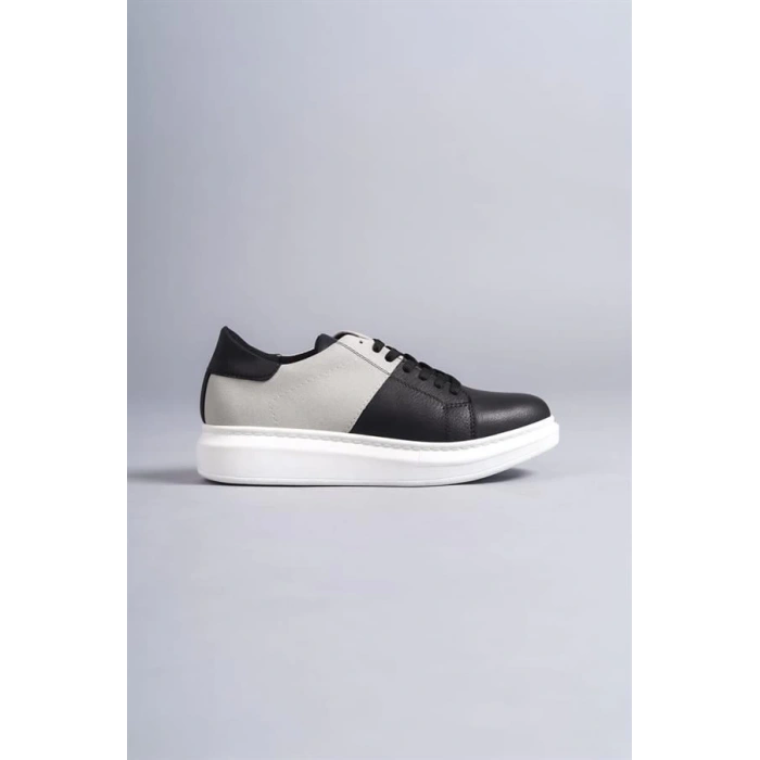 SLW151 Boost Bağcıklı Cilt Süet Erkek Günlük Sneaker Ayakkabı BT - Siyah/Gri