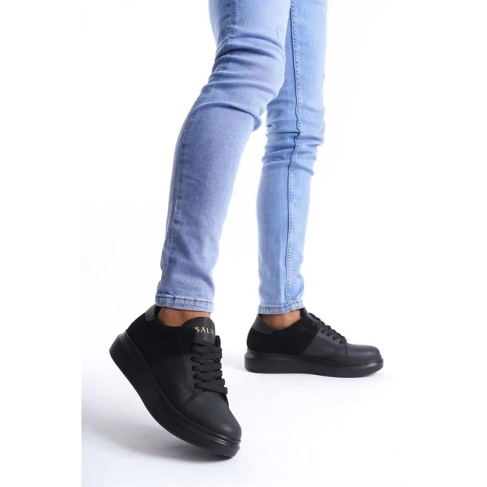 SLW151 Boost Bağcıklı Cilt Süet Erkek Günlük Sneaker Ayakkabı ST - Siyah