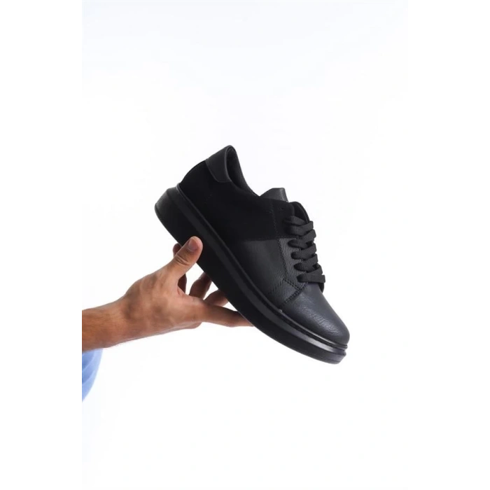 SLW151 Boost Bağcıklı Cilt Süet Erkek Günlük Sneaker Ayakkabı ST - Siyah