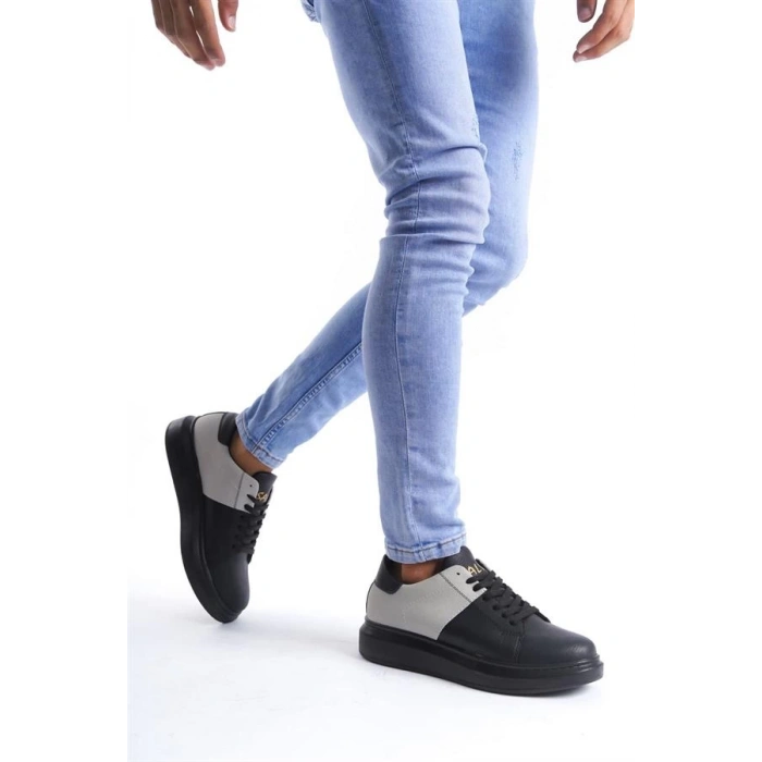 SLW151 Boost Bağcıklı Cilt Süet Erkek Günlük Sneaker Ayakkabı ST - Siyah/Gri