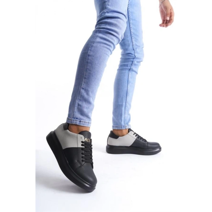 SLW151 Boost Bağcıklı Cilt Süet Erkek Günlük Sneaker Ayakkabı ST - Siyah/Gri