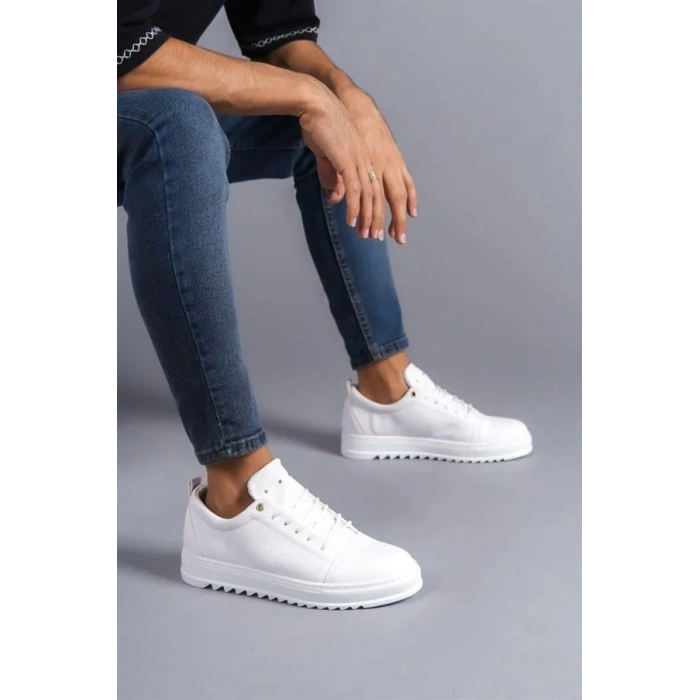 SLW152 Cool Bağcıklı Cilt Erkek Günlük Spor Klasik Ayakkabı BT - Beyaz