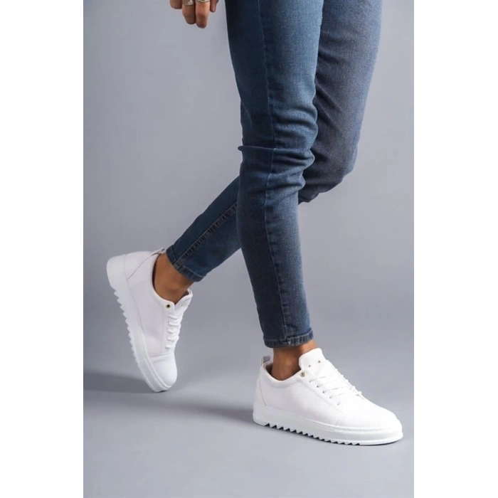 SLW152 Cool Bağcıklı Cilt Erkek Günlük Spor Klasik Ayakkabı BT - Beyaz