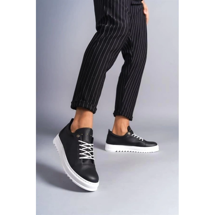 SLW152 Cool Bağcıklı Cilt Erkek Günlük Spor Klasik Ayakkabı BT - Siyah