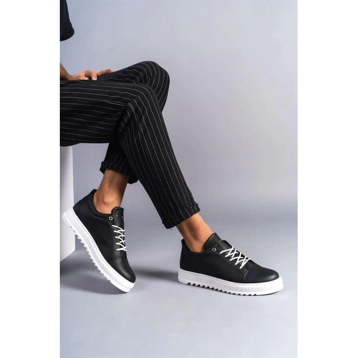 SLW152 Cool Bağcıklı Cilt Erkek Günlük Spor Klasik Ayakkabı BT - Siyah