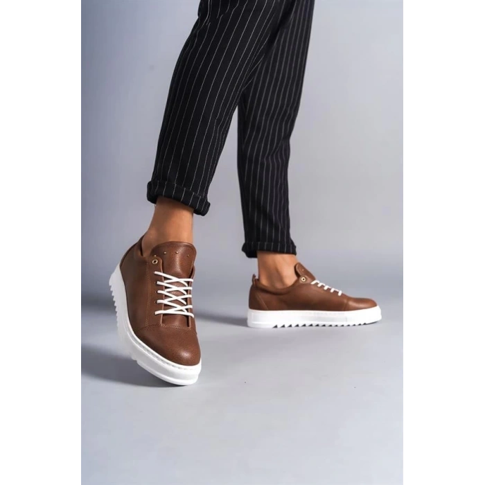 SLW152 Cool Bağcıklı Cilt Erkek Günlük Spor Klasik Ayakkabı BT -  Taba