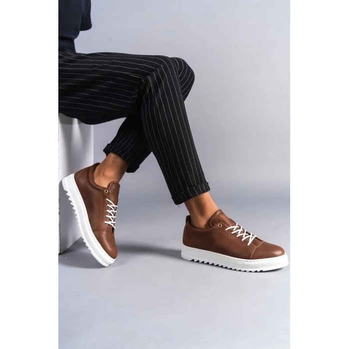 SLW152 Cool Bağcıklı Cilt Erkek Günlük Spor Klasik Ayakkabı BT -  Taba