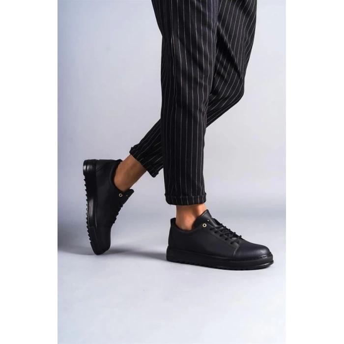 SLW152 Cool Bağcıklı Cilt Erkek Günlük Spor Klasik Ayakkabı ST - Siyah