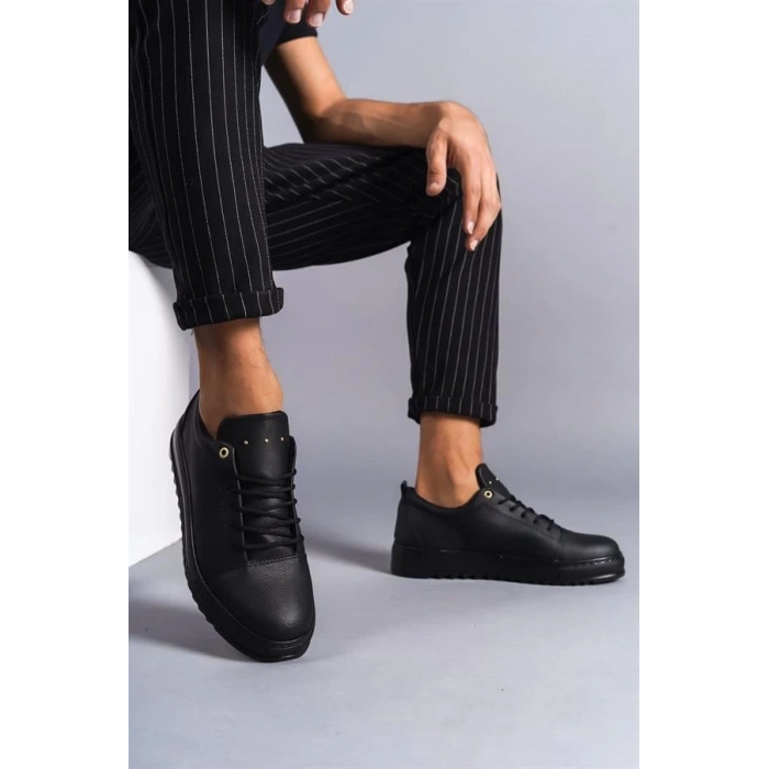 SLW152 Cool Bağcıklı Cilt Erkek Günlük Spor Klasik Ayakkabı ST - Siyah