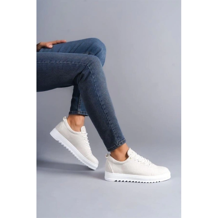 SLW152 Cool Bağcıklı Keten Erkek Günlük Spor Klasik Ayakkabı BT - Beyaz
