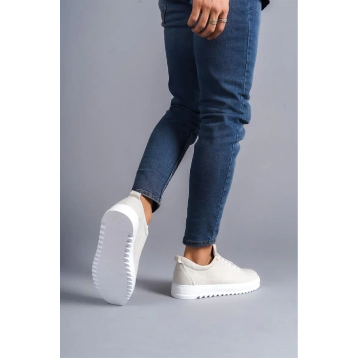 SLW152 Cool Bağcıklı Keten Erkek Günlük Spor Klasik Ayakkabı BT - Beyaz