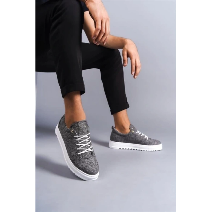 SLW152 Cool Bağcıklı Keten Erkek Günlük Spor Klasik Ayakkabı BT - Gri