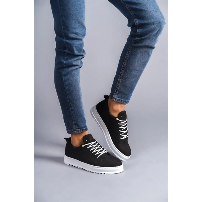 SLW152 Cool Bağcıklı Keten Erkek Günlük Spor Klasik Ayakkabı BT - Siyah