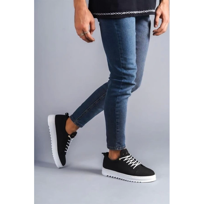 SLW152 Cool Bağcıklı Keten Erkek Günlük Spor Klasik Ayakkabı BT - Siyah