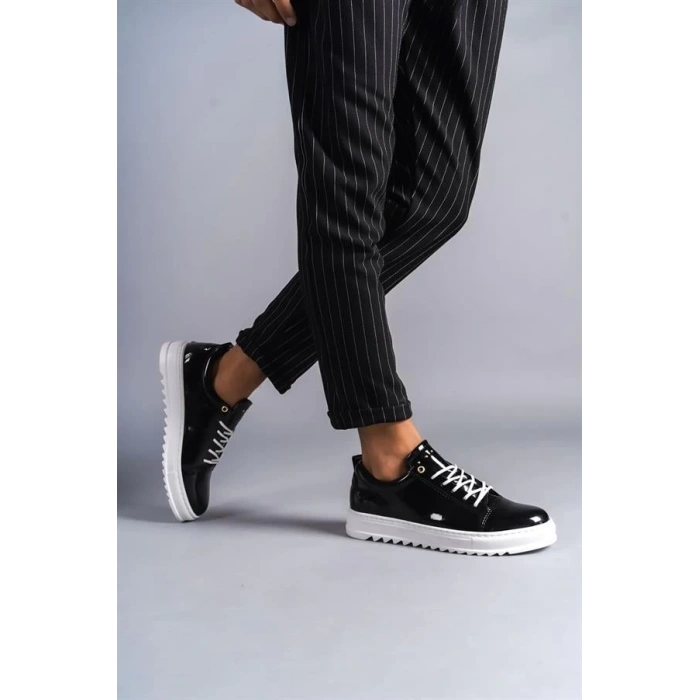 SLW152 Cool Bağcıklı Rugan Erkek Günlük Spor Klasik Ayakkabı BT - Siyah