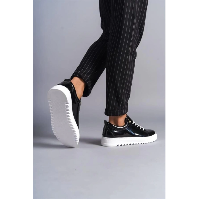 SLW152 Cool Bağcıklı Rugan Erkek Günlük Spor Klasik Ayakkabı BT - Siyah