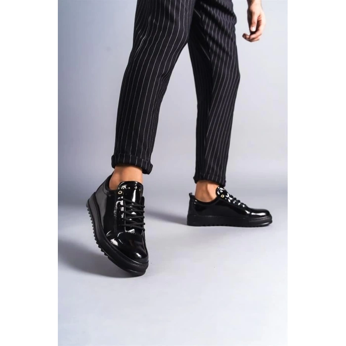 SLW152 Cool Bağcıklı Rugan Erkek Günlük Spor Klasik Ayakkabı ST - Siyah