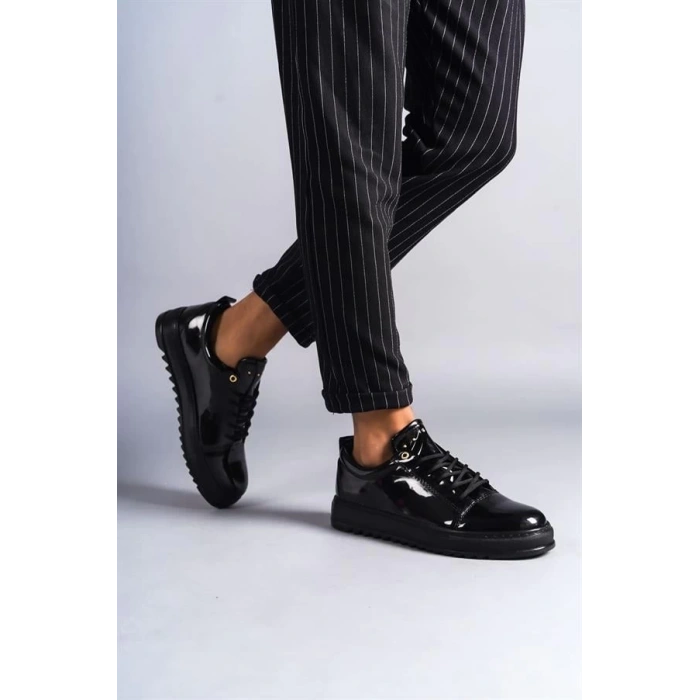 SLW152 Cool Bağcıklı Rugan Erkek Günlük Spor Klasik Ayakkabı ST - Siyah