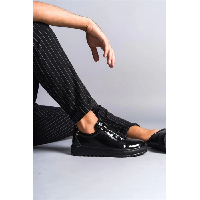 SLW152 Cool Bağcıklı Rugan Erkek Günlük Spor Klasik Ayakkabı ST - Siyah