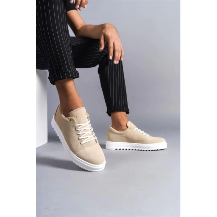 SLW152 Cool Bağcıklı Süet Erkek Günlük Spor Klasik Ayakkabı BT - Krem