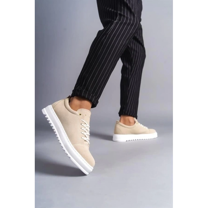 SLW152 Cool Bağcıklı Süet Erkek Günlük Spor Klasik Ayakkabı BT - Krem