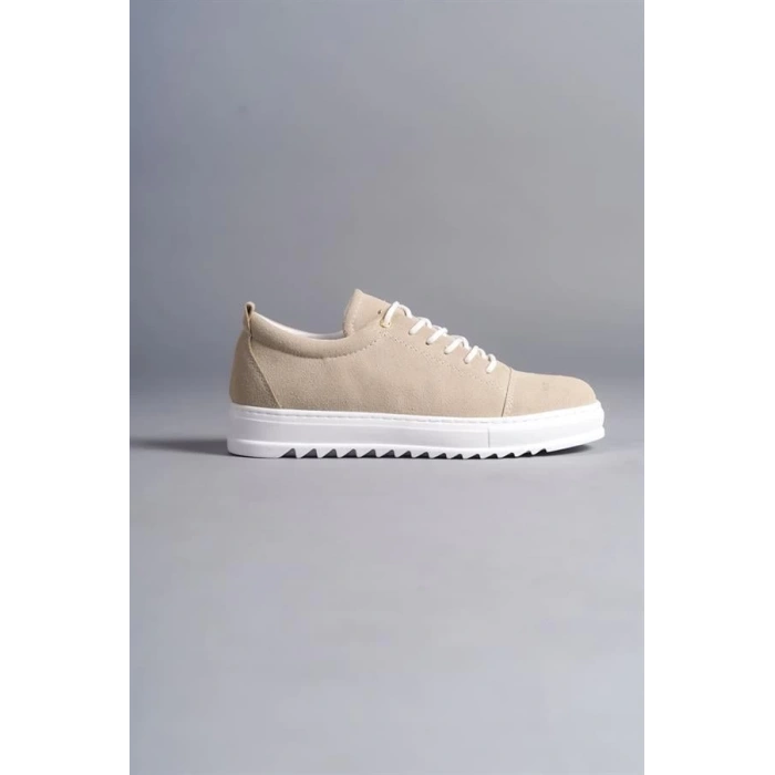 SLW152 Cool Bağcıklı Süet Erkek Günlük Spor Klasik Ayakkabı BT - Krem