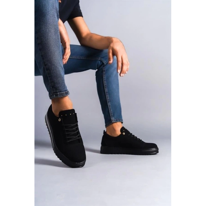 SLW152 Cool Bağcıklı Süet Erkek Günlük Spor Klasik Ayakkabı ST - Siyah