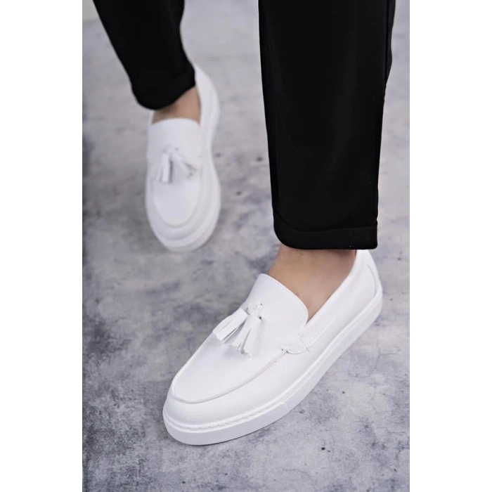SLW153 Bloom Bağcıksız Püsküllü Cilt Erkek Günlük Spor Klasik Ayakkabı CBT - Beyaz