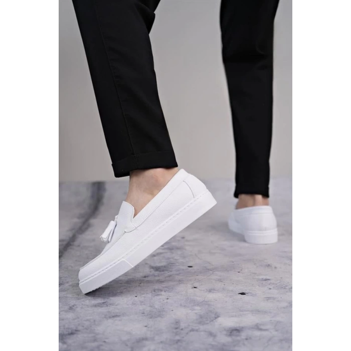 SLW153 Bloom Bağcıksız Püsküllü Cilt Erkek Günlük Spor Klasik Ayakkabı CBT - Beyaz