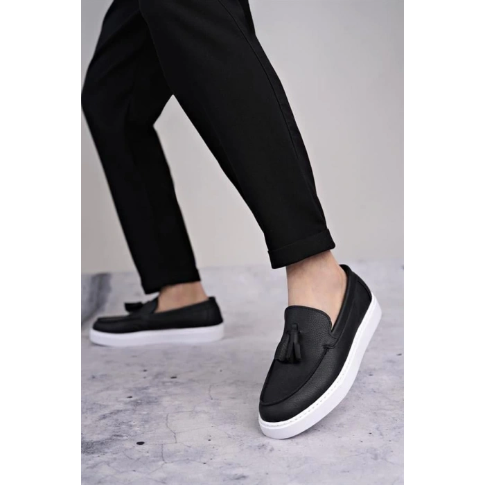 SLW153 Bloom Bağcıksız Püsküllü Cilt Erkek Günlük Spor Klasik Ayakkabı CBT - Siyah