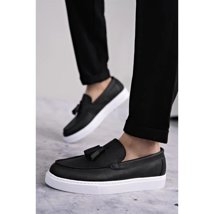 SLW153 Bloom Bağcıksız Püsküllü Cilt Erkek Günlük Spor Klasik Ayakkabı CBT - Siyah