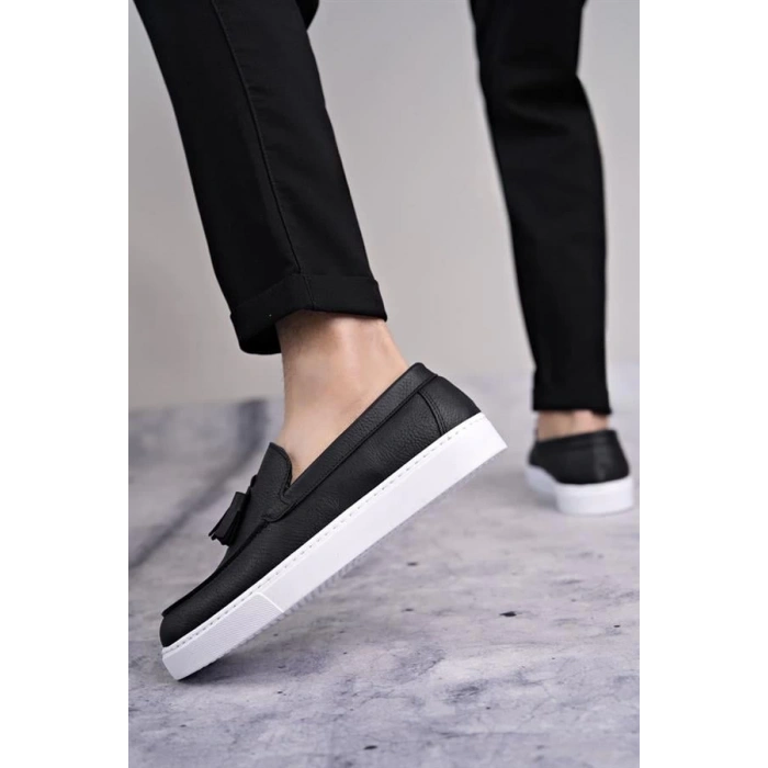 SLW153 Bloom Bağcıksız Püsküllü Cilt Erkek Günlük Spor Klasik Ayakkabı CBT - Siyah